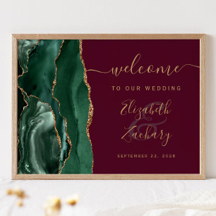 Póster Agate Esmeralda Verde Dorado Burgundy Boda Bienven