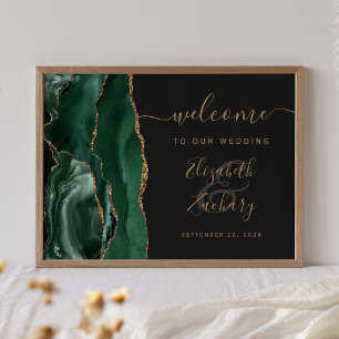 Póster Agate Esmeralda Verde Oro Oscuro Boda Bienvenida