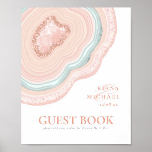Póster Agate Geode Purpurina Bodas invitados Rosa Gold ID