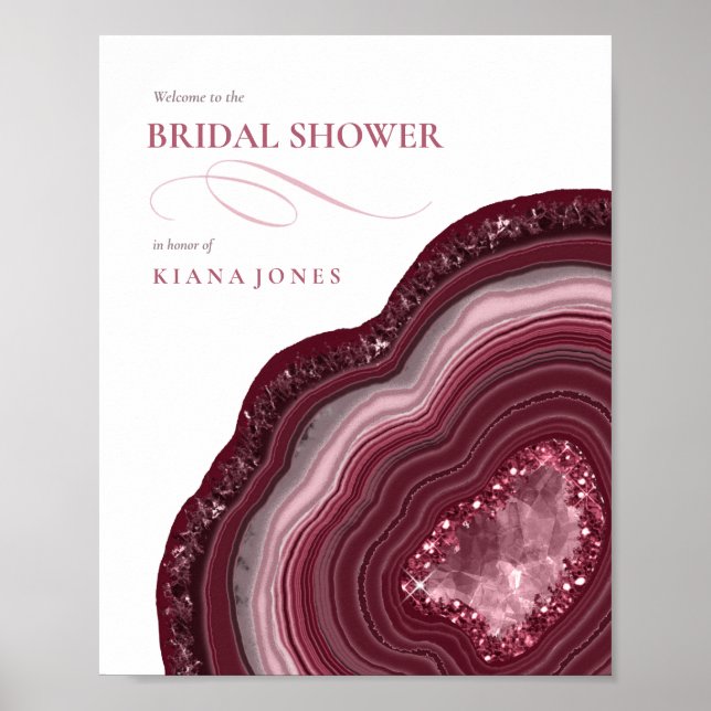 Póster Agate Geode Purpurina Bridal Shower Burgundy ID647 (Frente)