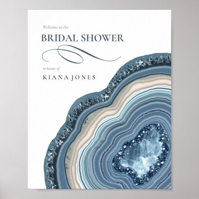 Póster Agate Geode Purpurina Bridal Shower Dusty Blue ID6 (Frente)