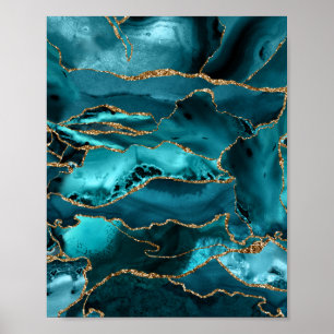 Póster Agate Purpurina azul y oro