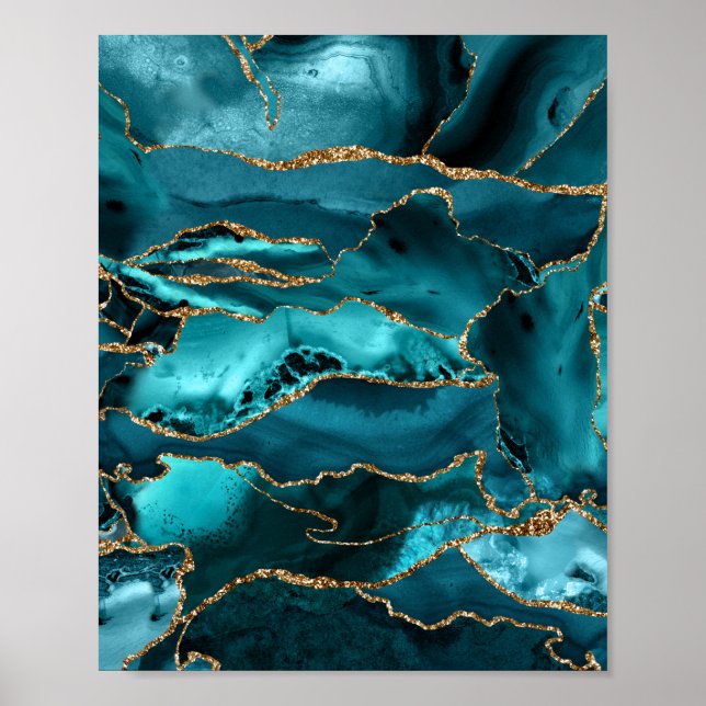 Póster Agate Purpurina azul y oro (Frente)