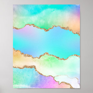 Póster Agato holográfico   Mármol de Ombre del Pastel Irl