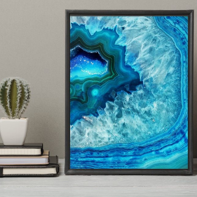 Póster Agato moderno de mármol azul (Cute Trendy Bright Blue Turquoise Crystal Geode Poster)