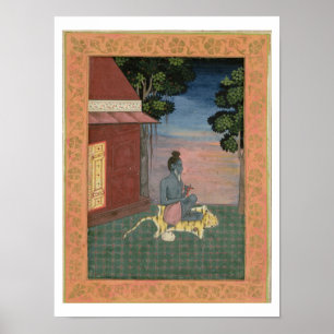 Póster Aged ascetic seated on a tiger skin outside a buil