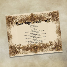 Póster Aged Sepia Vintage  Marriage Certificate
