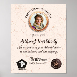 Póster Aged stone employee photo recognition certificate