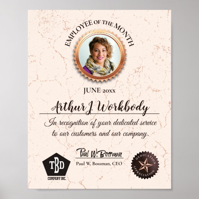 Póster Aged stone employee photo recognition certificate (Frente)