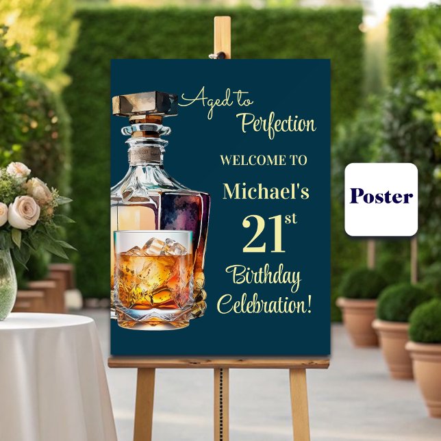 Póster Aged to Perfection Men 21st Whiskey Birthday (Subido por el creador)