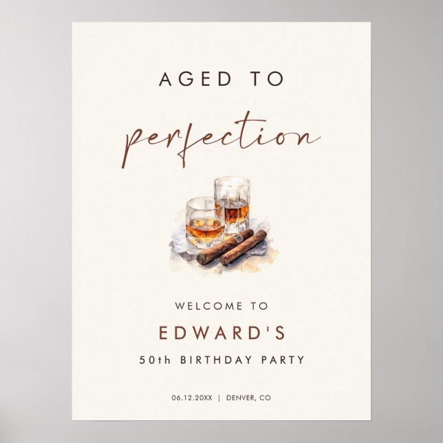 Póster Aged to Perfection Whisky & Cigar Birthday Welcome (Frente)