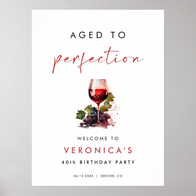 Póster Aged to Perfection Wine Birthday Welcome Sign (Frente)