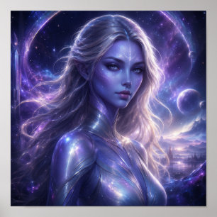 Póster Agente Galáctico - Retrato de Fantasía de Mujer Có