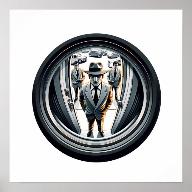 Póster Agentes en gris en la puerta | Fisheye (Frente)