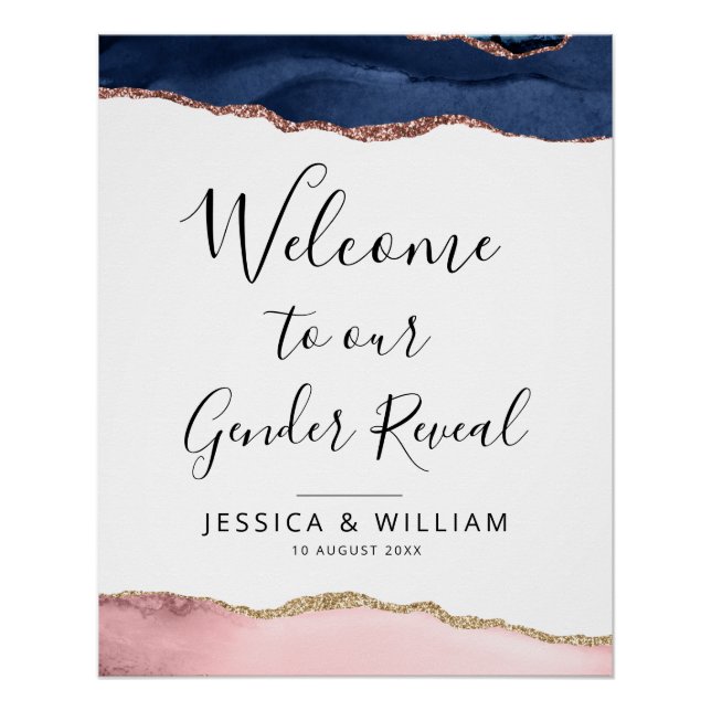 Póster agio azul y rubor género de bebé revelar signo (Anverso)