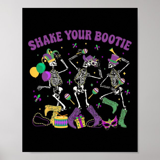 Póster Agitar tu Bootie Skeleton Mardi Gras Bote (Frente)