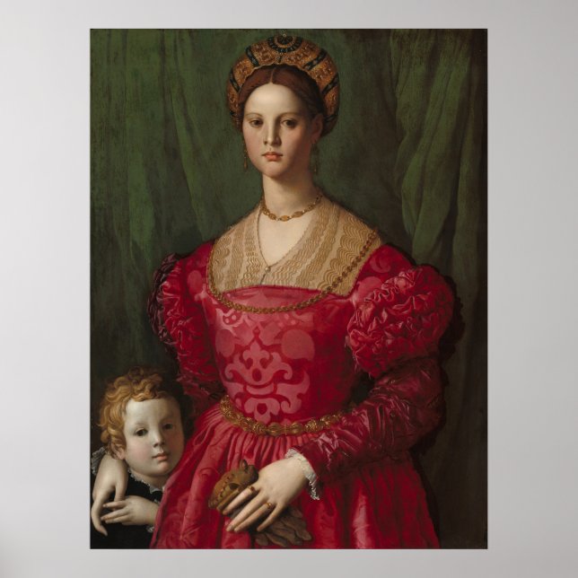 Póster Agnolo Bronzino Una joven y su pequeño niño (Frente)