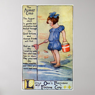 Póster Agosto Chica de cumpleaños en la playa