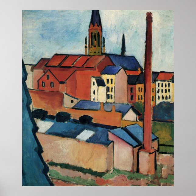 Póster Agosto Macke - Casas y chimenea de Bonn 1911 Petró (Frente)