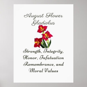Póster Agosto Mes de Nacimiento Flor Gladiolus Regalo de