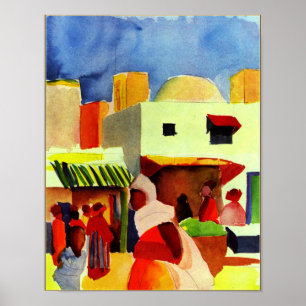 Póster Agosto Obra artística de Macke, mercado en Argel