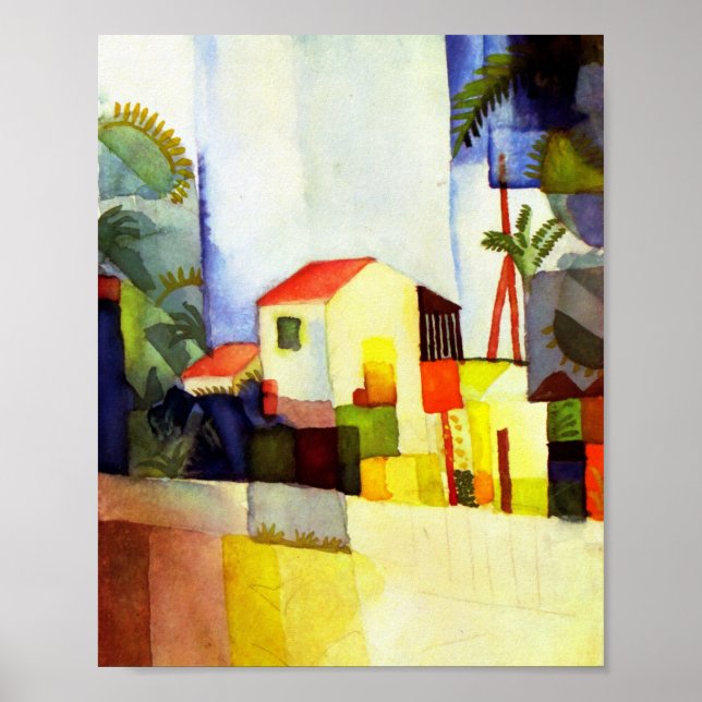 Póster Agosto Pintura de acuarela de Macke Bright House (Frente)