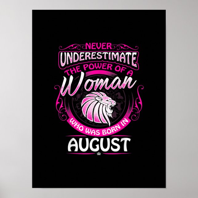 Póster Agosto Regalo Cumpleaños Mujer Leo Zodiac Astrolog (Frente)