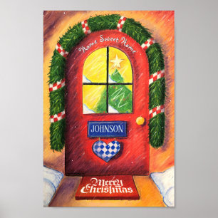 Póster Agradable casa acogedora con la puerta delantera d