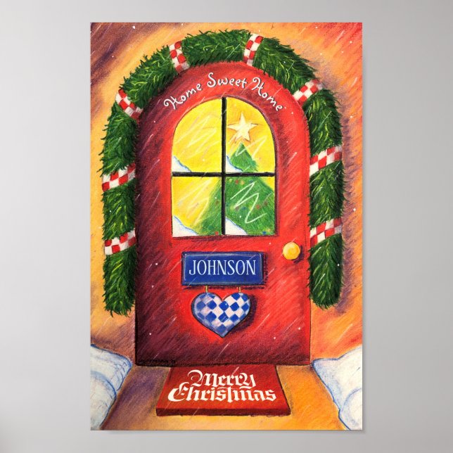 Póster Agradable casa acogedora con la puerta delantera d (Frente)