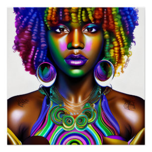 Póster Agradable Reina Arcoiris Cuelo Negro Melanin Afro