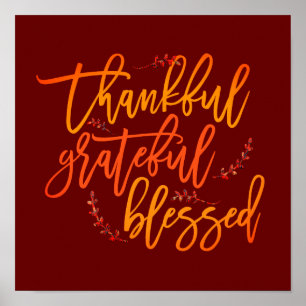 Póster Agradecido Agradecido Bendito Cita de Gratitud Bur