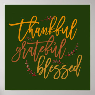 Póster Agradecido Agradecido Bendito Cita de gratitud ver