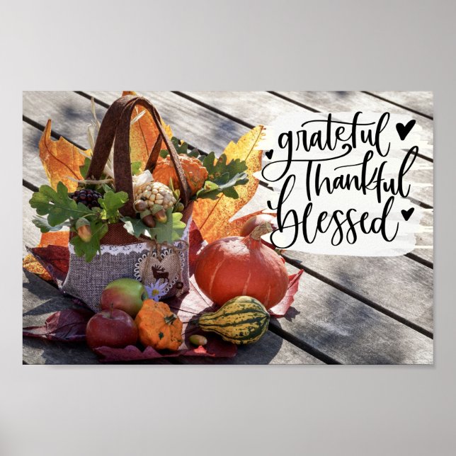 Póster Agradecido Agradecimiento Bendecido Otoño Inspirad (Frente)