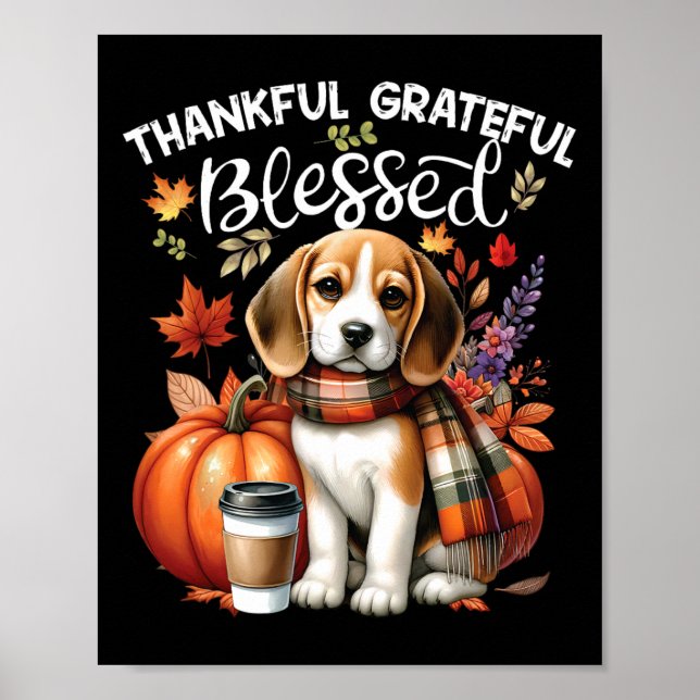 Póster Agradecidos agradecidos Perro Beagle Feliz Caída Y (Frente)