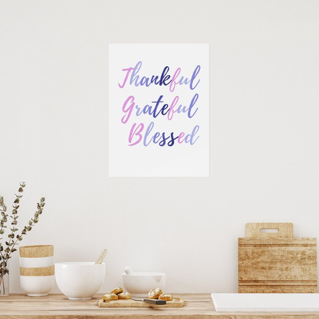 Póster Agradecimiento Agradecimiento Acción de Gracias (Thankful Grateful Blessed Thanksgiving Poster)