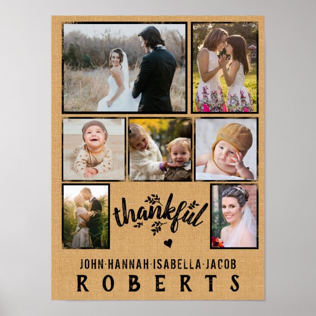 Póster Agradecimiento de Burlap Granja 7 Collage de fotos (Frente)