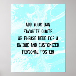 Póster Agrega tu cita personalizada mármol blanco aqua pá