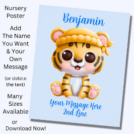 Póster Agregar texto de nombre, bebé tigre con sombrero e
