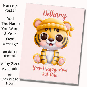 Póster Agregar texto de nombre, bebé tigre con sombrero e