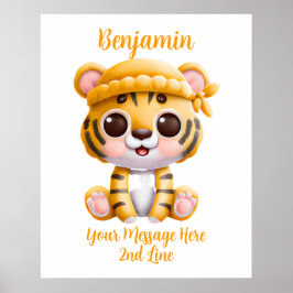 Póster Agregar texto de nombre, bebé tigre con sombrero s