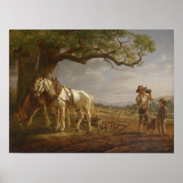 Póster Agricultores descansando en un campo con caballos 