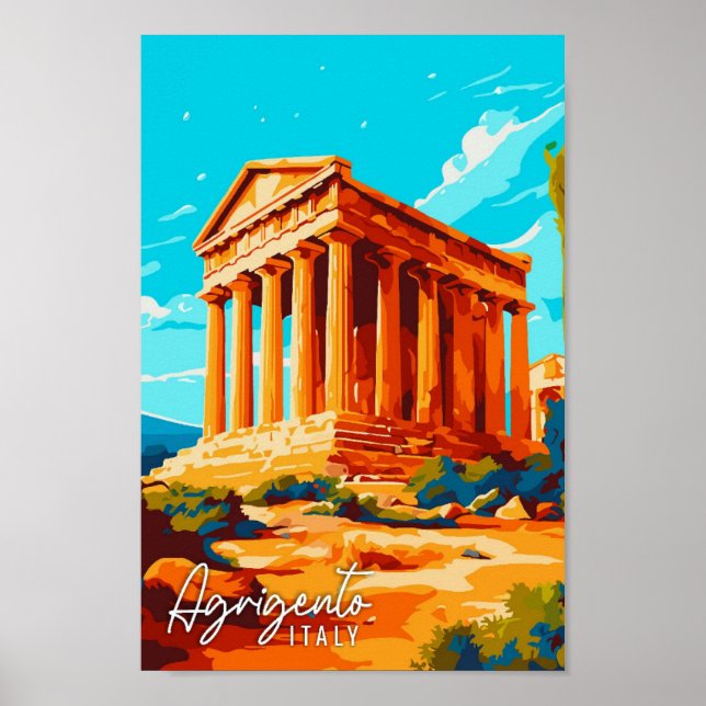 Póster Agrigento Italia ilustracion de viaje vintage (Frente)