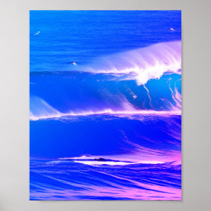 Póster Agua azul púrpura rosa olas océano ai art