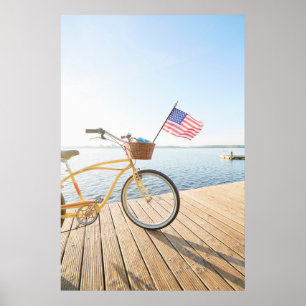 Póster Agua   Bicicleta a orillas del lago