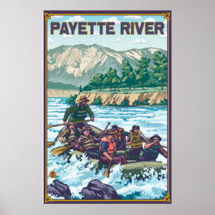 Póster Agua blanca que transporta en balsa - río de