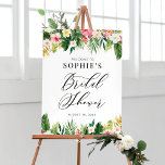 Póster Agua de color Flores Tropicales Bienvenidos a la d<br><div class="desc">Acuarela Flores Tropicales Señal De Bienvenida De Ducha Bridal. Señal de bienvenida de ducha de personalizable con flores de novia con ilustraciones acuáticos de plumeria, hibiscos, orquídeas, pájaros del paraíso, hojas de palma, hojas de plátano y philodendros de hojas divididas. Este cartel botánico de bienvenida es perfecto para duchas de...</div>