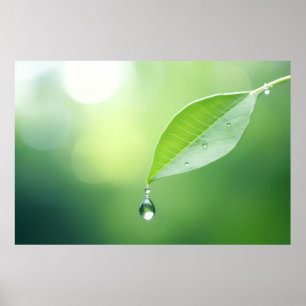 Póster Agua de hojas Gota Naturaleza Serene Tranquilo