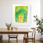 Póster Agua de la puerta del pavo real del Palacio de la<br><div class="desc">¡Colorida puerta de pavo real de Rajastán, India pintada a mano por mí! Añade tu propio texto, cambia el color de fondo también. Seleccione el tamaño de impresión utilizando el menú desplegable de arriba y puede hacer clic en el botón "editar diseño" para personalizar de la ilustración para que se...</div>