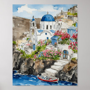 Póster Agua de Santorini Grecia