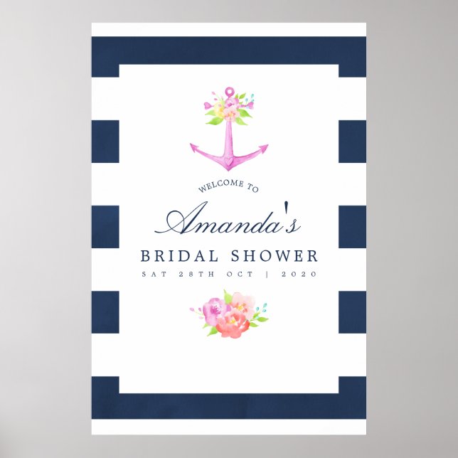 Póster Agua Náutica Temática Floral Bridal Ducha (Frente)